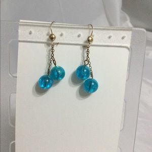 Vintage Aqua Crackle Glass Dangles
